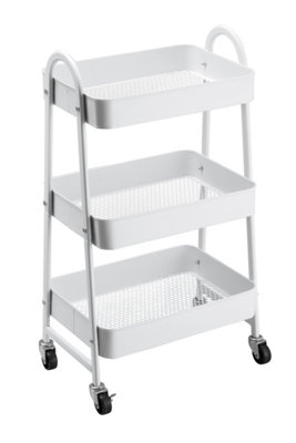 URBNLIVING Height 79.5cm 3 Tier White Shelf Metal Slim Storage Trolley Cart with Castor Wheels Bathroom Organiser