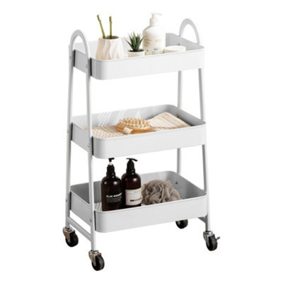 URBNLIVING Height 79.5cm 3 Tier White Shelf Metal Slim Storage Trolley Cart with Castor Wheels Bathroom Organiser - 3