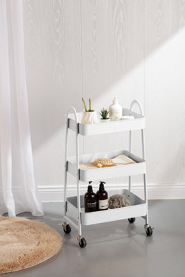 URBNLIVING Height 79.5cm 3 Tier White Shelf Metal Slim Storage Trolley Cart with Castor Wheels Bathroom Organiser - 4