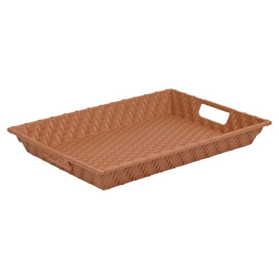 URBNLIVING Height 7cm Cappuccino Rattan Woven Serving Display Storage Tray Handles Decorative Table Centrepiece