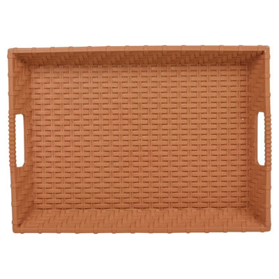 URBNLIVING Height 7cm Cappuccino Rattan Woven Serving Display Storage Tray Handles Decorative Table Centrepiece