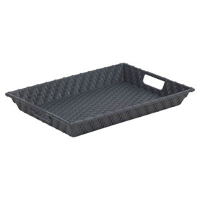 URBNLIVING Height 7cm Grey Rattan Woven Serving Display Storage Tray Handles Decorative Table Centrepiece