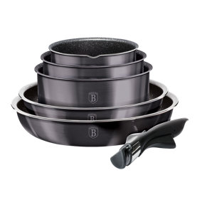 URBNLIVING Height 8.4cm Berlinger Haus 12Pc Carbon Pro Space Saving Cookware Set Pots Pans Induction Lids Handle