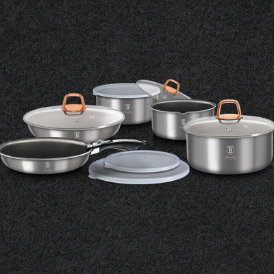 URBNLIVING Height 8.4cm Berlinger Haus 12Pc Moonlight Edition Space Saving Cookware Set Pots Pans Induction Lids Handle