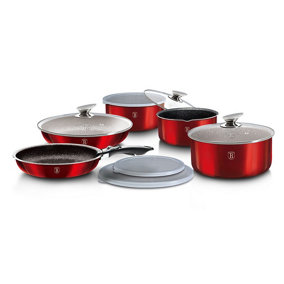 URBNLIVING Height 8.4cm Berlinger Haus 12Pc Red Space Saving Cookware Set Pots Pans Induction Lids Handle