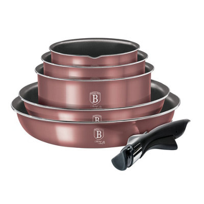 URBNLIVING Height 8.4cm Berlinger Haus 12Pc Rose Space Saving Cookware Set Pots Pans Induction Lids Handle