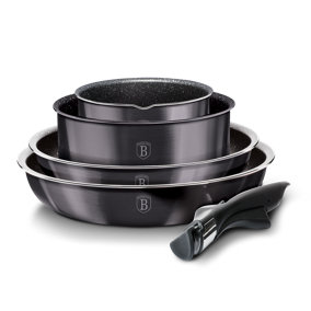 URBNLIVING Height 8.4cm Berlinger Haus 9Pc Black Carbon Pro Saving Cookware Set Pots Pans Induction Lids Handle