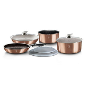 URBNLIVING Height 8.4cm Berlinger Haus 9Pc Rose Gold Saving Cookware Set Pots Pans Induction Lids Handle