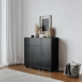 URBNLIVING Height 80cm one Side Cabinets Wooden Free Standing Side Corner Cabinet Black Colour Cupboard Hallway Living Room Storag