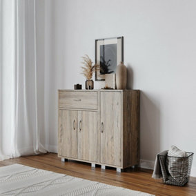 URBNLIVING Height 80cm one Side Cabinets Wooden Free Standing Side Corner Cabinet Grey Oak Colour Cupboard Hallway Living Room Sto