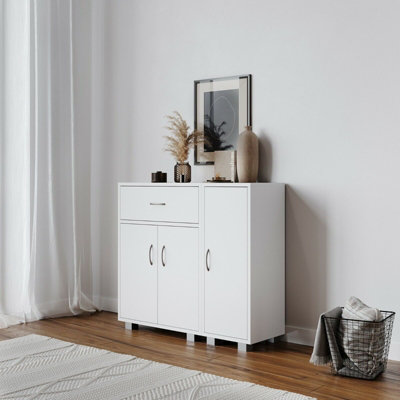 URBNLIVING Height 80cm one Side Cabinets Wooden Free Standing Side Corner Cabinet White Colour Cupboard Hallway Living Room Storag