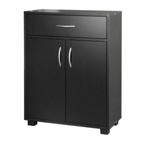 URBNLIVING Height 80cm Small 2 Door 1 Drawer Hallway Living Room Black Colour Sideboard Wooden Storage Cabinet Unit