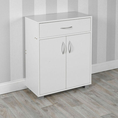 URBNLIVING Height 80cm Small 2 Door 1 Drawer Hallway Living Room White Colour Sideboard Wooden Storage Cabinet Unit