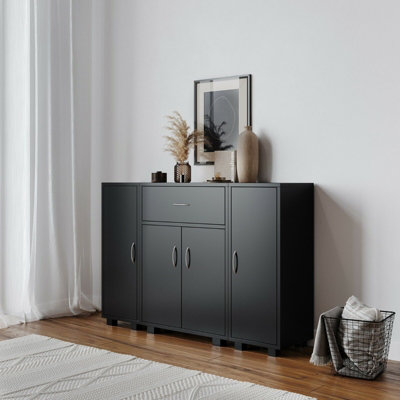 URBNLIVING Height 80cm Two Side Cabinets Wooden Free Standing Side Corner Cabinet Black Colour Cupboard Hallway Living Room Storag