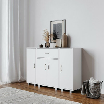 URBNLIVING Height 80cm Two Side Cabinets Wooden Free Standing Side Corner Cabinet White Colour Cupboard Hallway Living Room Storag