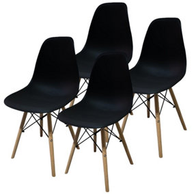 URBNLIVING Height 82cm Set 4 Scandi Style Kitchen Office Modern Colour Black Wooden Chairs Dining Room Furniture