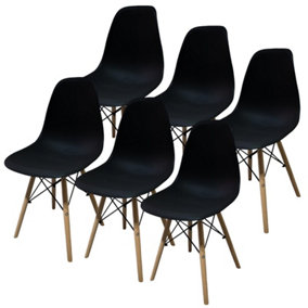 URBNLIVING Height 82cm Set 6 Scandi Style Kitchen Office Modern Colour Black Wooden Chairs Dining Room Furniture