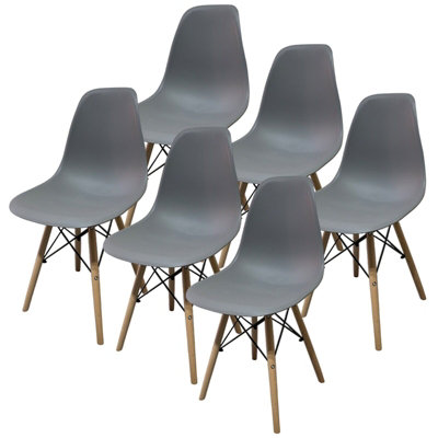URBNLIVING Height 82cm Set 6 Scandi Style Kitchen Office Modern Colour Grey Wooden Chairs Dining Room Furniture