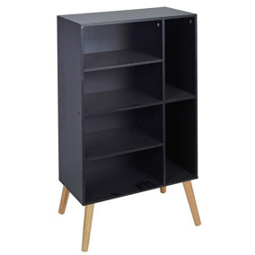 URBNLIVING Height 84cm 6 Section Wooden Black Bookcase with Beech Leg