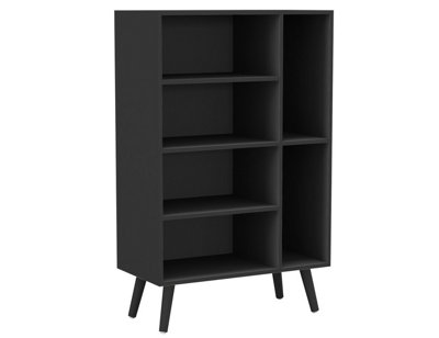 URBNLIVING Height 84cm 6 Section Wooden Black Bookcase with Legs