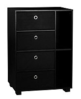 URBNLIVING Height 84cm Wooden 6 Section Black Bookcase and Drawer