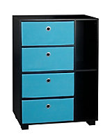 URBNLIVING Height 84cm Wooden 6 Section Black Bookcase and Light Blue Drawer