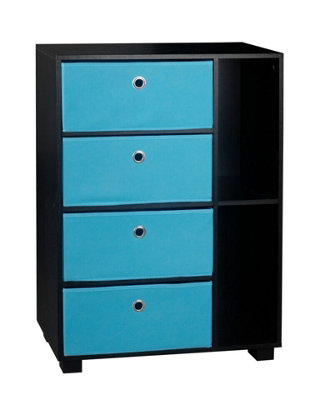 URBNLIVING Height 84cm Wooden 6 Section Black Bookcase and Light Blue Drawer