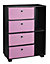 URBNLIVING Height 84cm Wooden 6 Section Black Bookcase and Pink Drawer