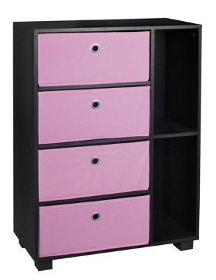 URBNLIVING Height 84cm Wooden 6 Section Black Bookcase and Pink Drawer