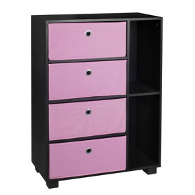 URBNLIVING Height 84cm Wooden 6 Section Black Bookcase and Pink Drawer