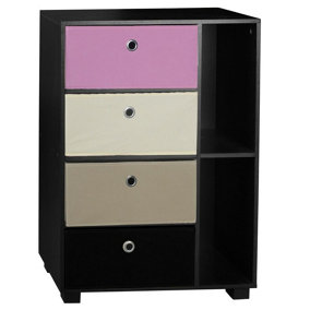 URBNLIVING Height 84cm Wooden 6 Section Black Bookcase with Black and Pink Drawer