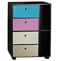 URBNLIVING Height 84cm Wooden 6 Section Black Bookcase with Blue and Pink Drawer