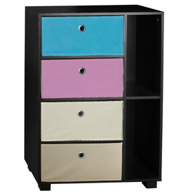 URBNLIVING Height 84cm Wooden 6 Section Black Bookcase with Blue and Pink Drawer