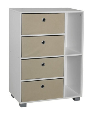 URBNLIVING Height 84cm Wooden 6 Section White Bookcase and Beige Drawer