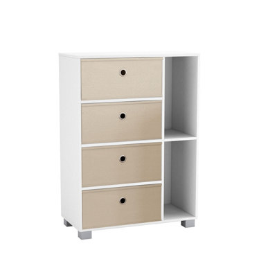 URBNLIVING Height 84cm Wooden 6 Section White Bookcase and Beige Drawer