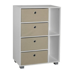 URBNLIVING Height 84cm Wooden 6 Section White Bookcase and Beige Drawer