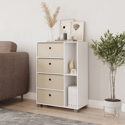 URBNLIVING Height 84cm Wooden 6 Section White Bookcase and Beige Drawer