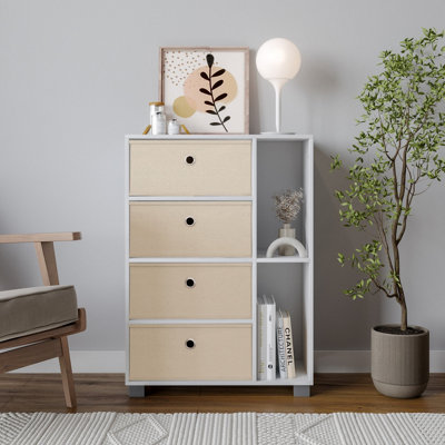URBNLIVING Height 84cm Wooden 6 Section White Bookcase and Beige Drawer - 3