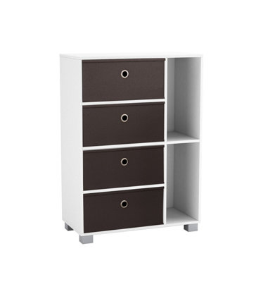 URBNLIVING Height 84cm Wooden 6 Section White Bookcase and Black Drawer