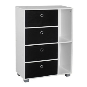 URBNLIVING Height 84cm Wooden 6 Section White Bookcase and Black Drawer