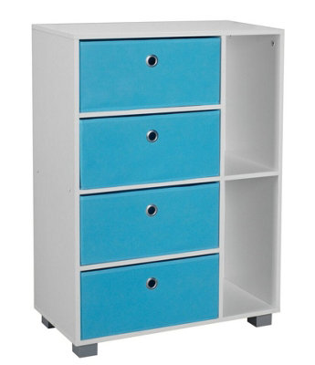 URBNLIVING Height 84cm Wooden 6 Section White Bookcase and Light Blue Drawer