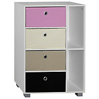 URBNLIVING Height 84cm Wooden 6 Section White Bookcase  with Black & Pink Drawer