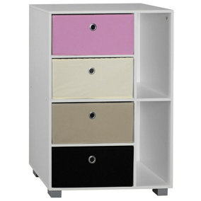 URBNLIVING Height 84cm Wooden 6 Section White Bookcase  with Black & Pink Drawer