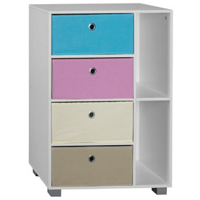 URBNLIVING Height 84cm Wooden 6 Section White Bookcase with Blue & Pink Drawer