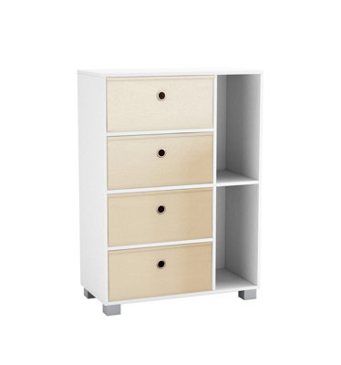 URBNLIVING Height 84cm Wooden 6 Section White Bookcase with Drawer