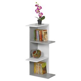 URBNLIVING Height 85cm 3 Tier Wooden Modern Corner Bookcase Shelves White and Grey Colour Living Room Storage Free Standing Displa