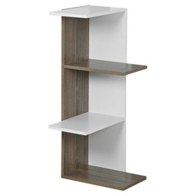 URBNLIVING Height 85cm 3 Tier Wooden Modern Corner Bookcase Shelves White and Oak Colour Living Room Storage Free Standing Display