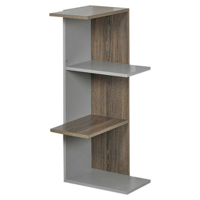 URBNLIVING Height 85cm Modern Grey and Oak Wooden Corner Bookcase 3 Tier Free Standing Storage Display for Living Room