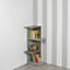 URBNLIVING Height 85cm Modern Grey and Oak Wooden Corner Bookcase 3 Tier Free Standing Storage Display for Living Room