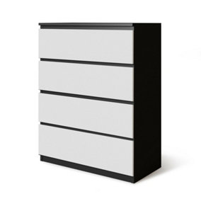 URBNLIVING Height 89Cm 4 Drawer Skagen Wooden Bedroom Chest Cabinet Colour Black Carcass and White Drawers No Handle Storage